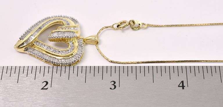 Beautiful White Crystal Heart Pendant Necklace In Gold Plated Sterling Silver