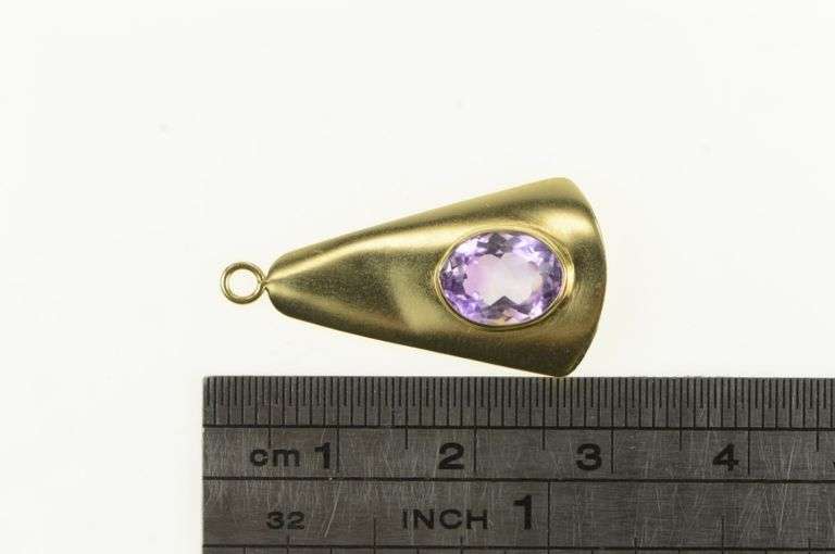 14K Yellow Gold Vintage Oval Amethyst Geometric Curved Charm/Pendant