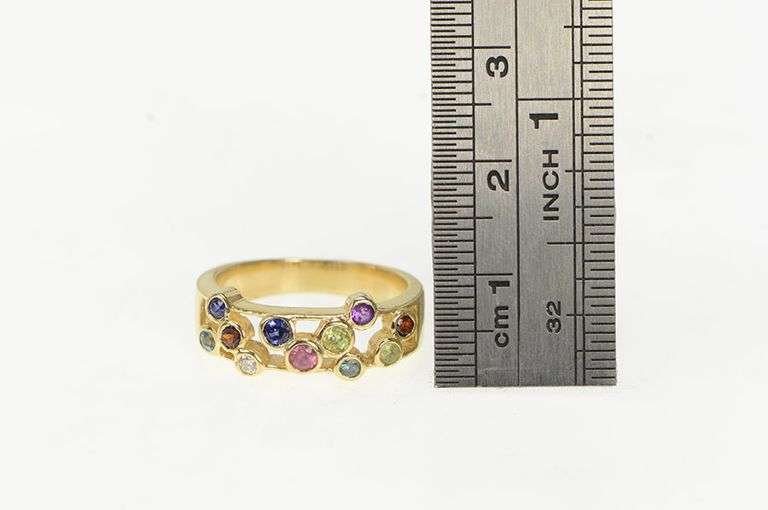14K Yellow Gold Sapphire Topaz Diamond Rainbow Gemstone Ring