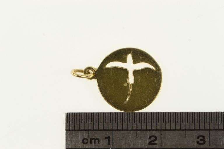 14K Yellow Gold Bermuda Long Tail Bird Cut Out Round Charm/Pendant