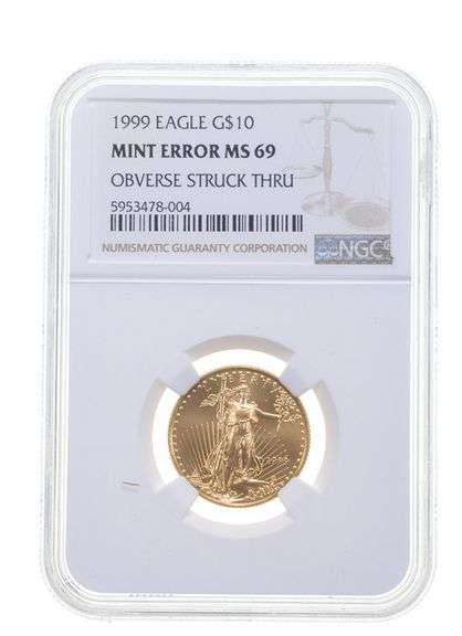 MS69 Mint Error 1999 $10 American Gold Eagle OBV Struck Thru NGC