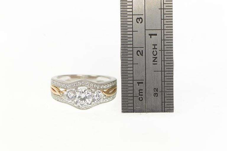 10K White Gold Three Stone CZ Travel Engagement Bridal Ring