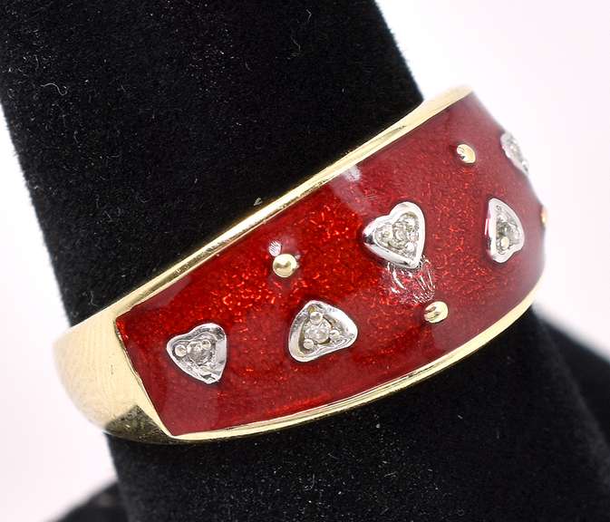 Cute Diamond And Enamel Ring In 14K Yellow Gold
