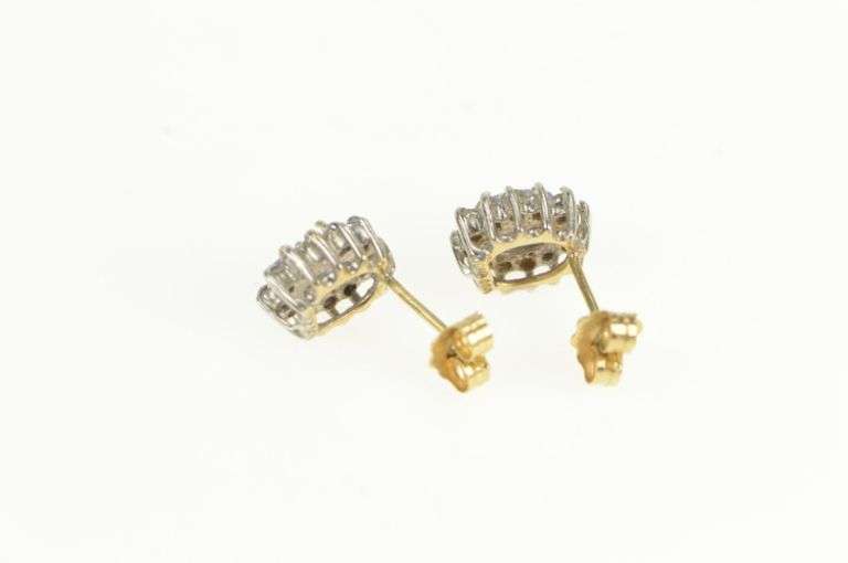 14K Yellow Gold Tanzanite Diamond Halo Vintage Stud Earrings