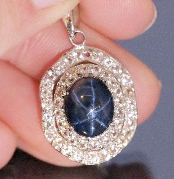 Star Sapphire with Diamond white Topaz pendant
