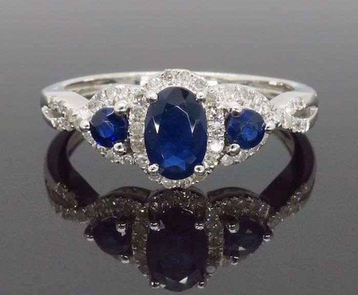 Three Stone Blue Sapphire & Diamond Ring