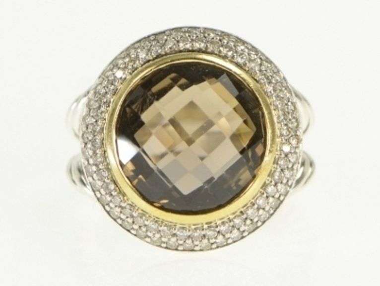 Sterling Silver 14K Gold David Yurman Smoky Quartz Diamond Ring