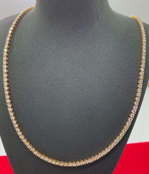 CERTIFEID BRAND NEW LADIES 14K YELLOW GOLD DIAMOND TENNIS NECKLACE- 20.00+ CARATS!!!