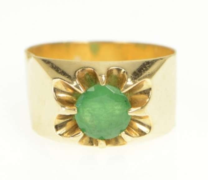 14K Yellow Gold Victorian 0.70 Ct Natural Emerald Wide Band Ring