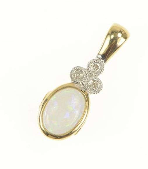 10K Yellow Gold Opal Diamond Cluster Accent Ruby Statement Pendant