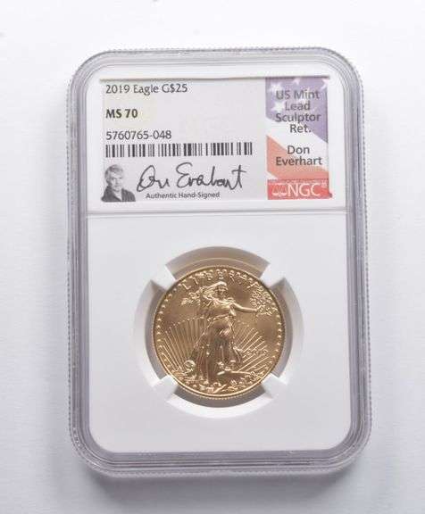 MS70 2019 $25 American Gold Eagle 1/2 Oz Gold Signed Everhart NGC
