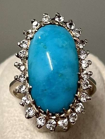 Vintage 14k White gold ring with Turquoise and Diamond