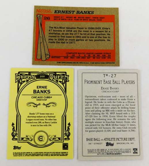 3 Ernie Banks Throw-Back Baseball Cards