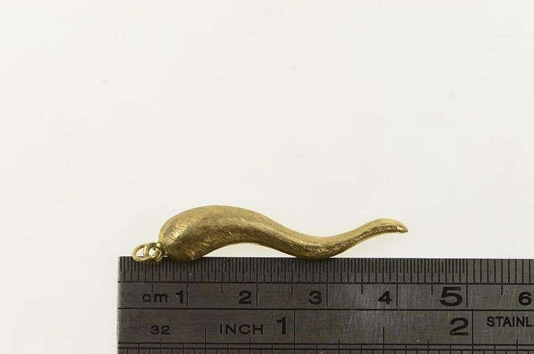 14K Yellow Gold Brushed Finish Italian Horn Protection Charm/Pendant