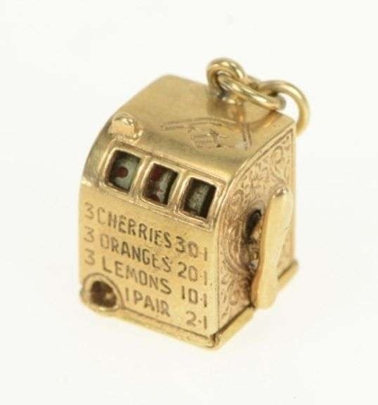 14K Yellow Gold Articulated Slot Machine Gamble Lucky Charm/Pendant