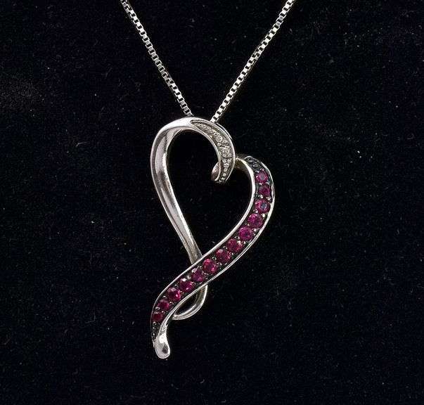 Ruby Heart Pendant Necklace In Sterling Silver