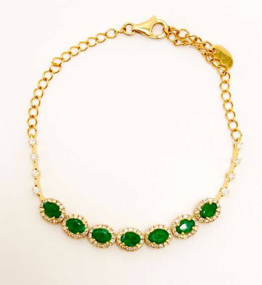 18KT SOLID YELLOW GOLD, EMERALD, & DIAMOND BRACELET