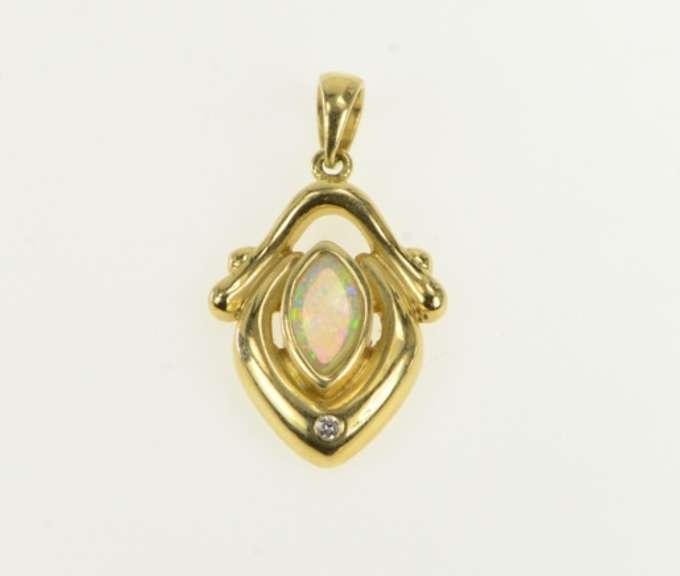 14K Yellow Gold Opal Diamond Accent Vintage Statement Pendant