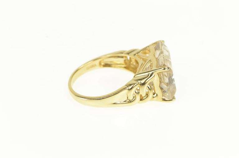 14K Yellow Gold Emerald Cut Rutilated Quartz Ornate Cocktail Ring