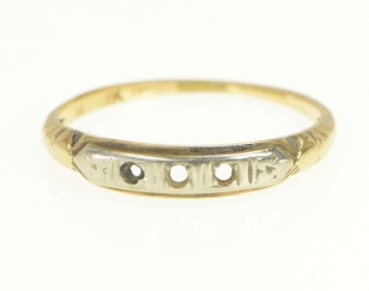 14K Yellow Gold Art Deco Two Tone Wedding Band Setting Ring