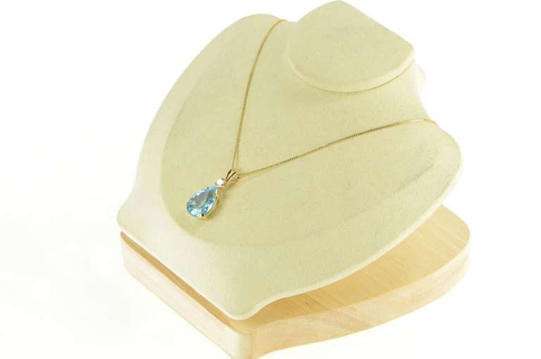 14K Yellow Gold 11.45 Ctw Pear Blue Topaz Diamond Cluster Pendant