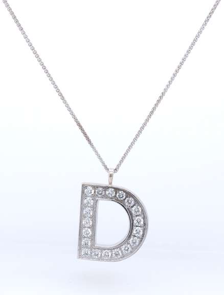 Elegant White Gold Diamond D Initial Pendant on Chain