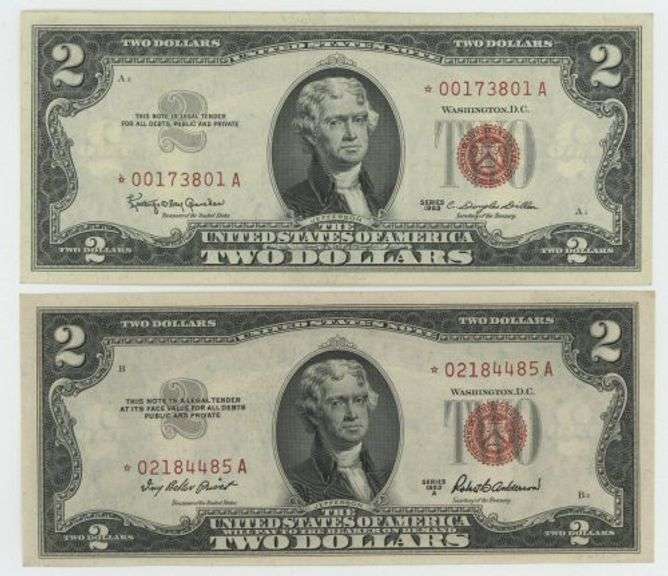 1953-A & 1963 $2 Red Seal STAR NOTES in Choice Crisp Unc