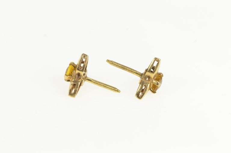 14K Yellow Gold Vintage Citrine Leaf Floral Cluster Stud Earrings