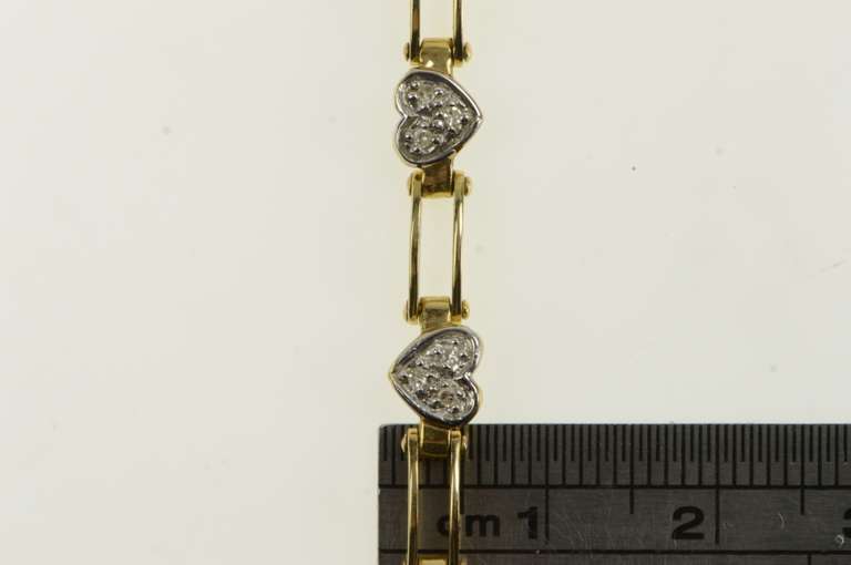 10K Yellow Gold Diamond Pave Heart Love Symbol Tennis Bracelet