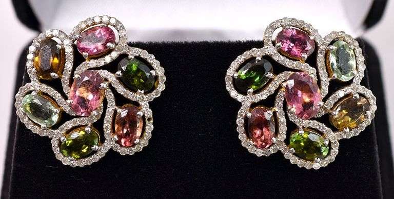 Enamoring European 7.00CTW Tourmaline & 1.20CTW Diamond Earrings in Gold Plated Sterling Silver