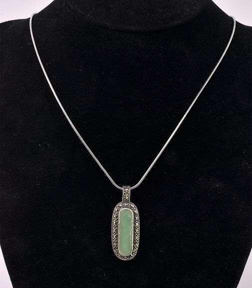 Jade Gemstone Pendant Necklace In Sterling Silver