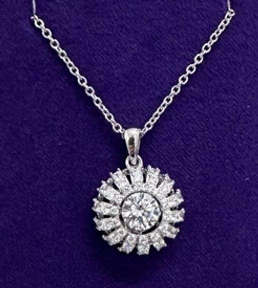 Platinum over 925 Solid sterling Silver dancing stone pendant