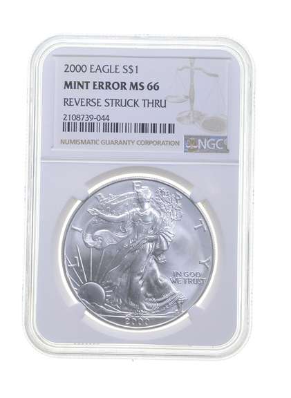 MS66 MINT ERROR 2000 American Silver Eagle - REV Struck Thru - NGC