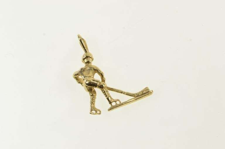 14K Yellow Gold 3D Ice Hockey Player Sport Charm/Pendant