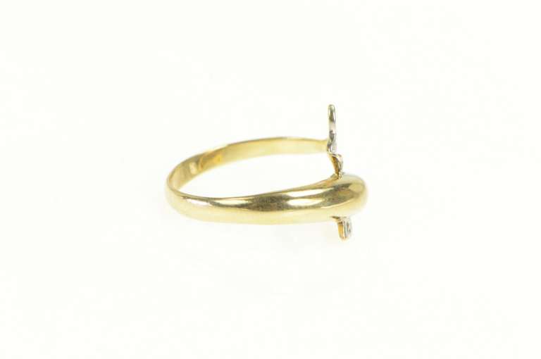 10K Yellow Gold Diamond Inset Dolphin Wrap Bypass Ring
