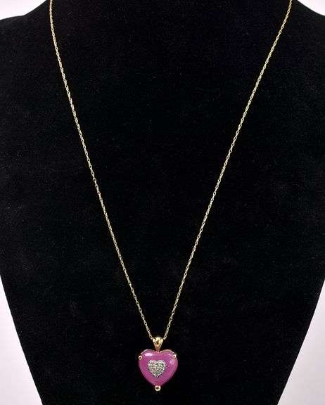 Pink Gem Heart Pendant Necklace In 14K Yellow Gold