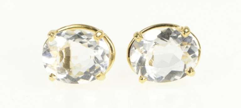 14K Yellow Gold Oval Cubic Zirconia Solitaire Vintage Stud Earrings