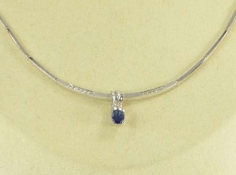 18K White Gold Vintage Syn. Sapphire CZ Accent Collar Necklace