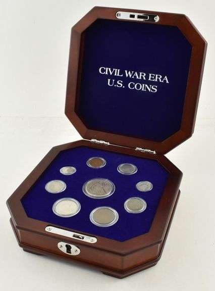 Lot (9) 1853-1865 Civil War Era U.S. Coins Collection Display Box