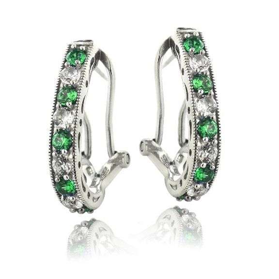 Sterling Silver Created Emerald & White Sapphire Earrings