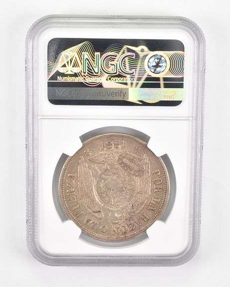 MS62 1894 Guatemala 1 Peso - 1/2R C/S On Chile Peso - Graded NGC
