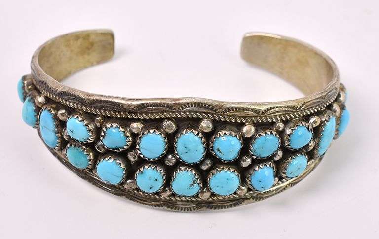 Blue Turquoise Cuff Bracelet In Sterling Silver