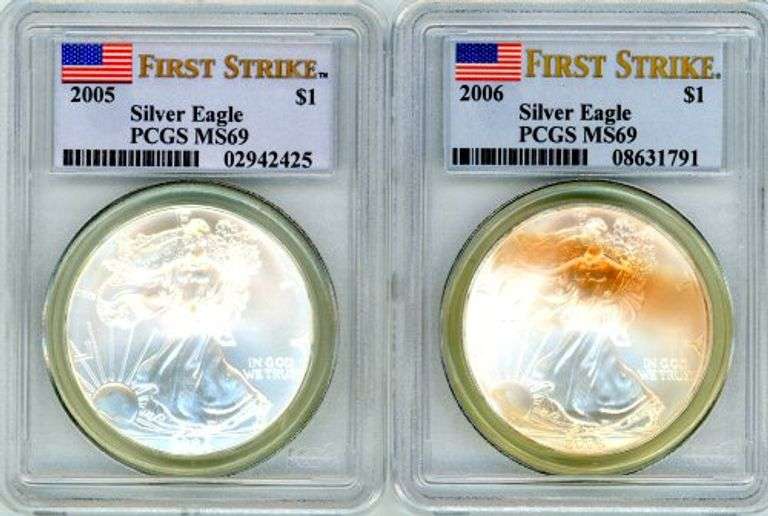2005 & 2006 American Silver Eagles in PCGS MS69 First Strike