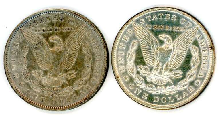 Two Different Morgan Silver Dollars: 1883-O & 1885