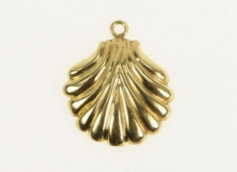 14K Yellow Gold 3D Scallop Sea Shell Ocean Motif Charm/Pendant