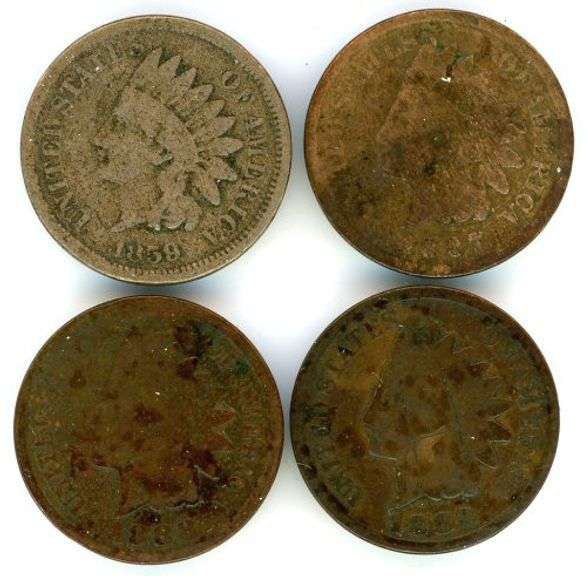 4 Different Indian Head Cents: 1859 – 1889