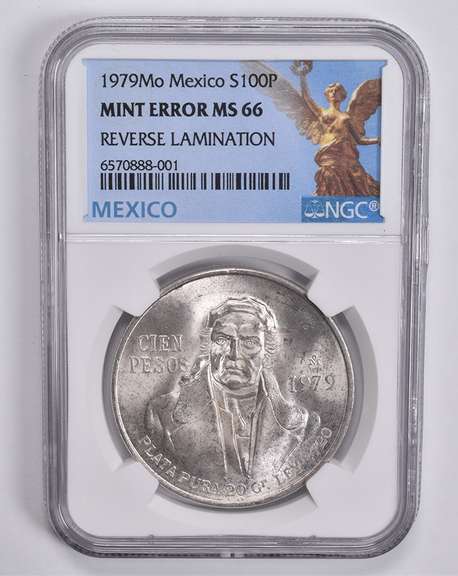 Mint Error MS66 1979 Mo Mexico Silver 100 Pesos REV Lamination NGC