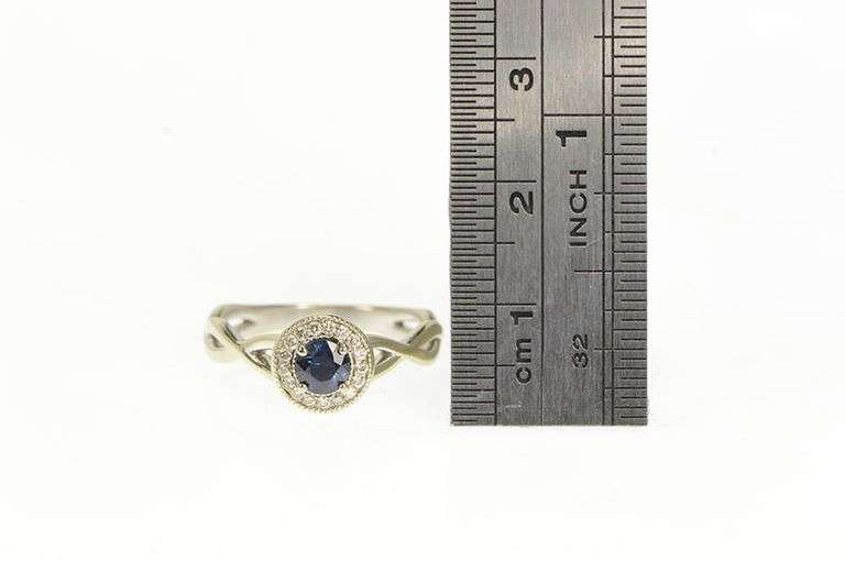 14K White Gold Natural Sapphire Diamond Halo Engagement Ring