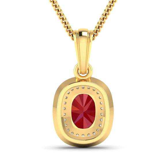 Solid 14 Kt Yellow Gold Natural Ruby Diamond Pendant
