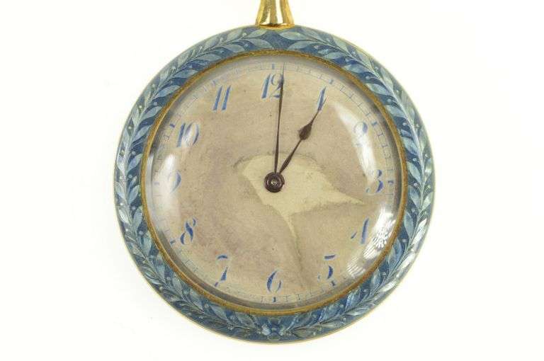 Elaborate Blue Enamel Art Deco 44mm Swiss Pocket Watch